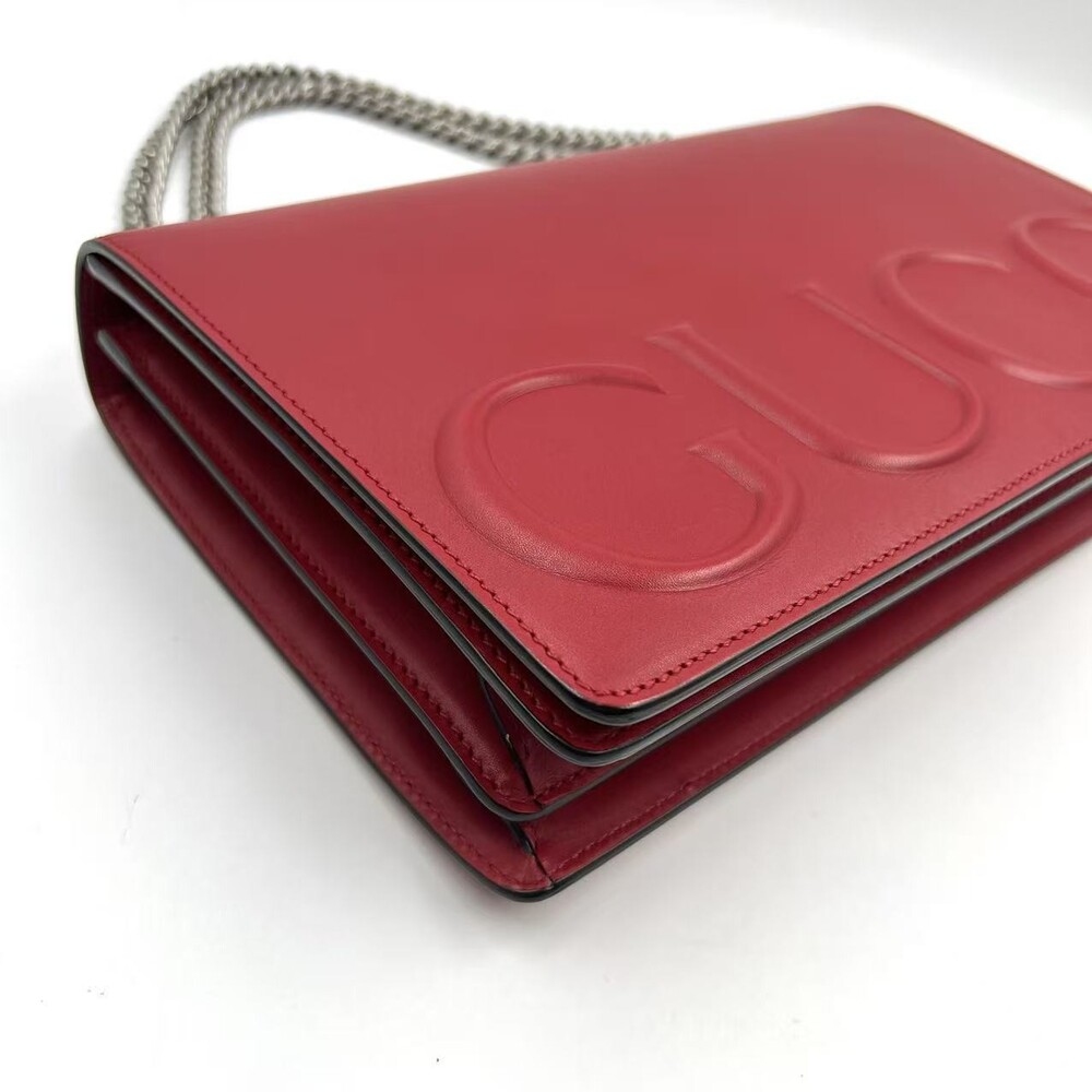 Hj Gucci Red Xl Leather Wallet On Chain #236158G12B - Picture 6 of 11